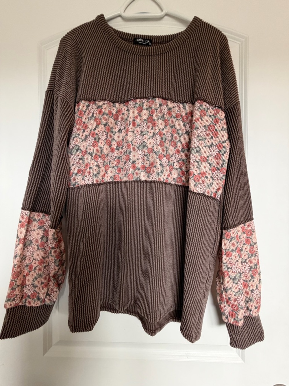 HEIMISH USA Ribbed Brown Crewneck Sweater